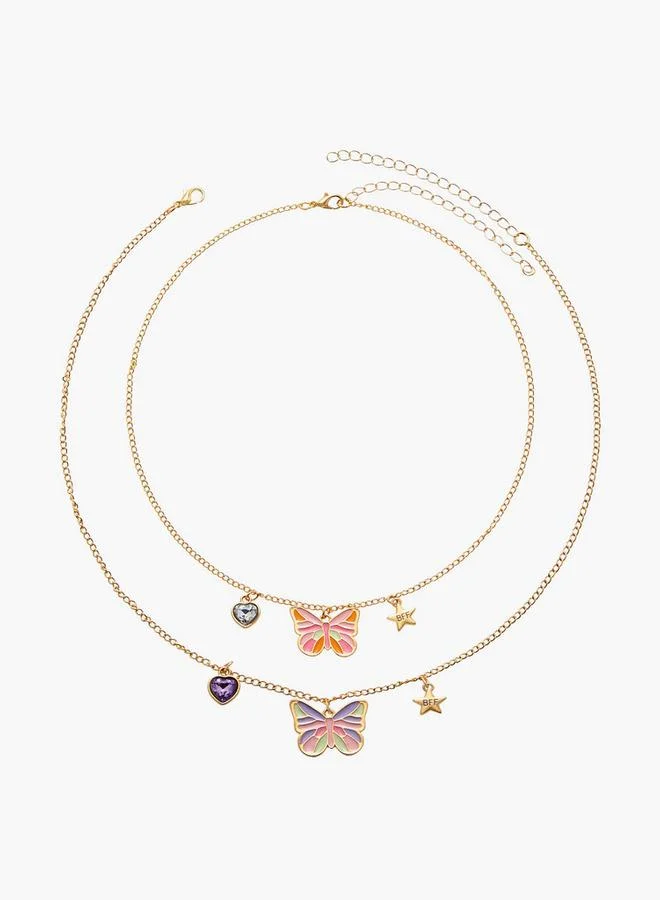 Flora Bella By Shoexpress Butterfly Pendant Necklace With Lobster Clasp Closure - Set Of 2